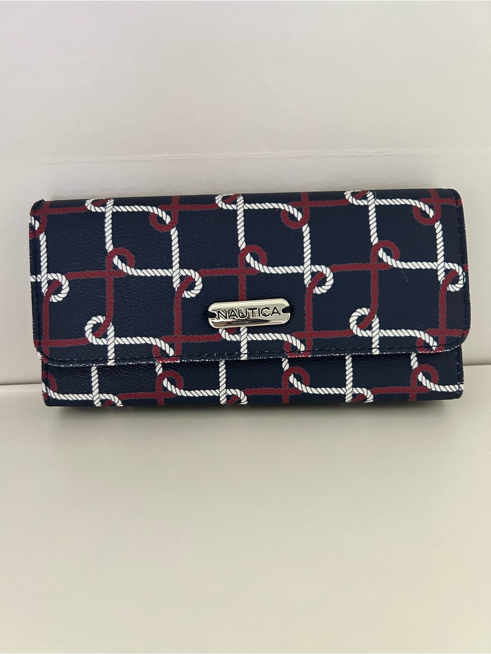 Nautica Navy, White & Red Rope-Grid Clutch Wallet